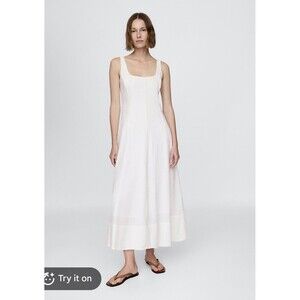 Gap Linen-Blend Square-Neck Maxi Dress White Small Coastal Vacation Bohemian